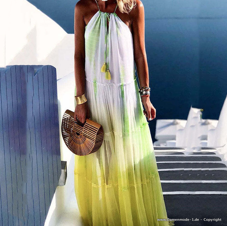 A Linie Maxi Sommer Strandkleid Lang in&nbsp;Grün