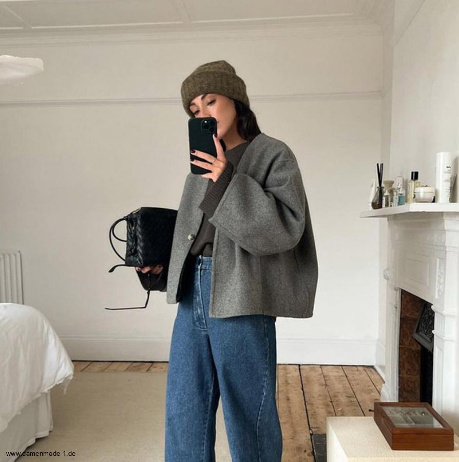 Kurze Herbst Winter Übergangsjacke für Damen in&nbsp;Grau