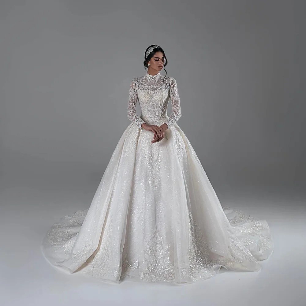 Hochzeitskleid High Neck Vintage Ballkleid&nbsp;Langarm