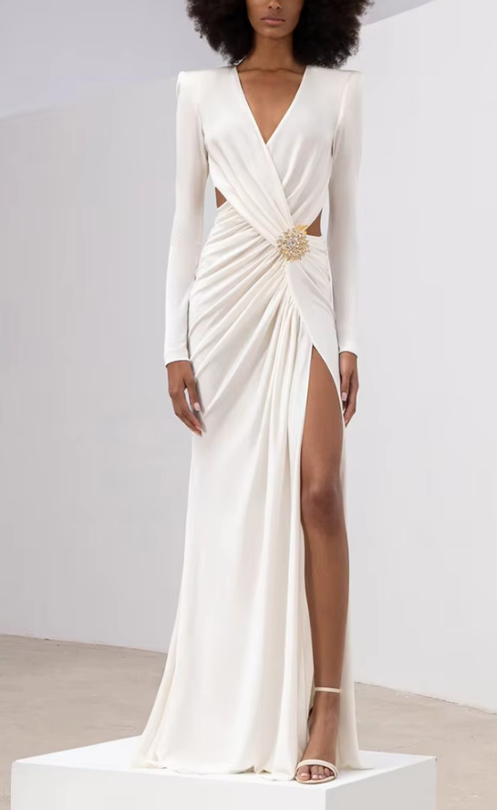 Sexy Langarm Standesamtkleid Brigitte mit Cut Outs und Schlitz&nbsp;Lang