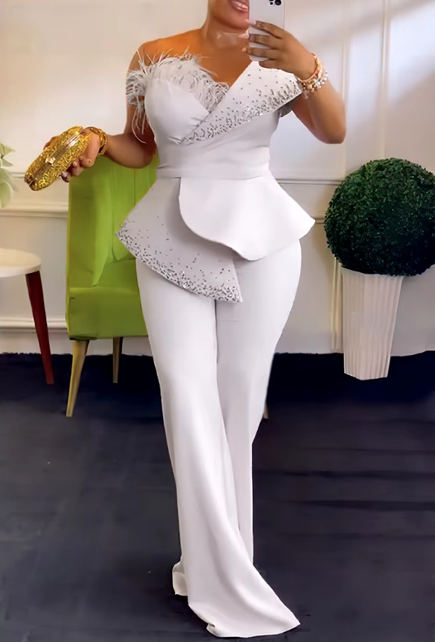 Patchwork Bleistift Braut Einteiler für den Standesamt mit Strass&nbsp;Applikationen