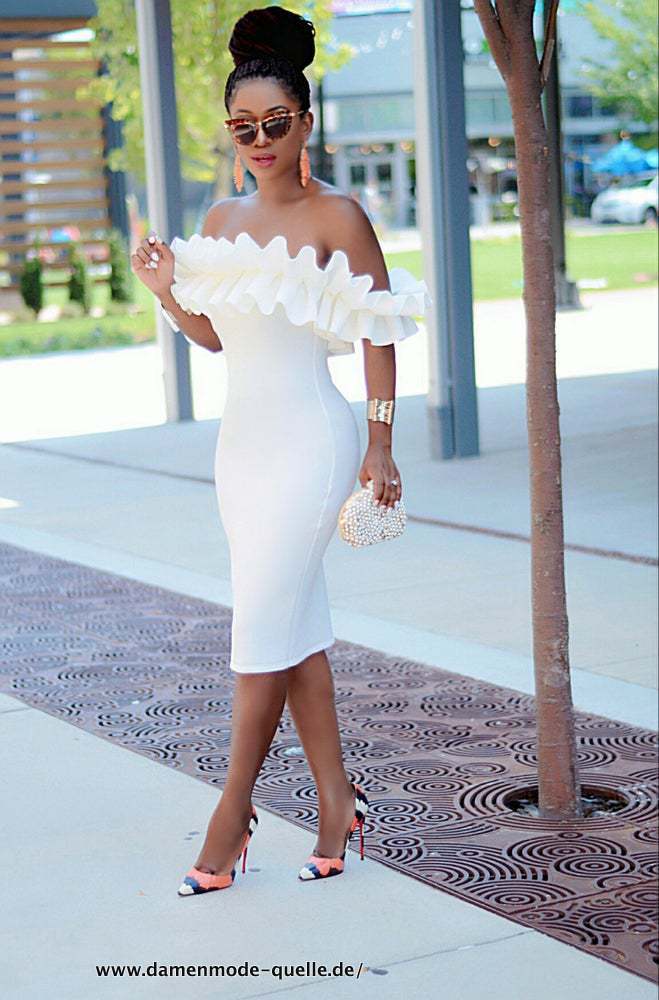 Schulterfreies Sommer Rüschenkleid&nbsp;Weiß
