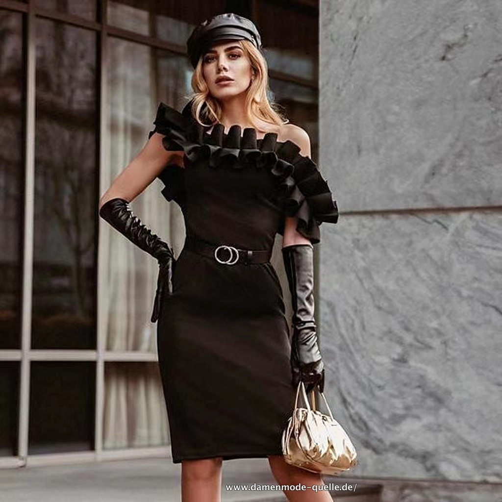 Schulterfreies Sommer Rüschenkleid&nbsp;Schwarz