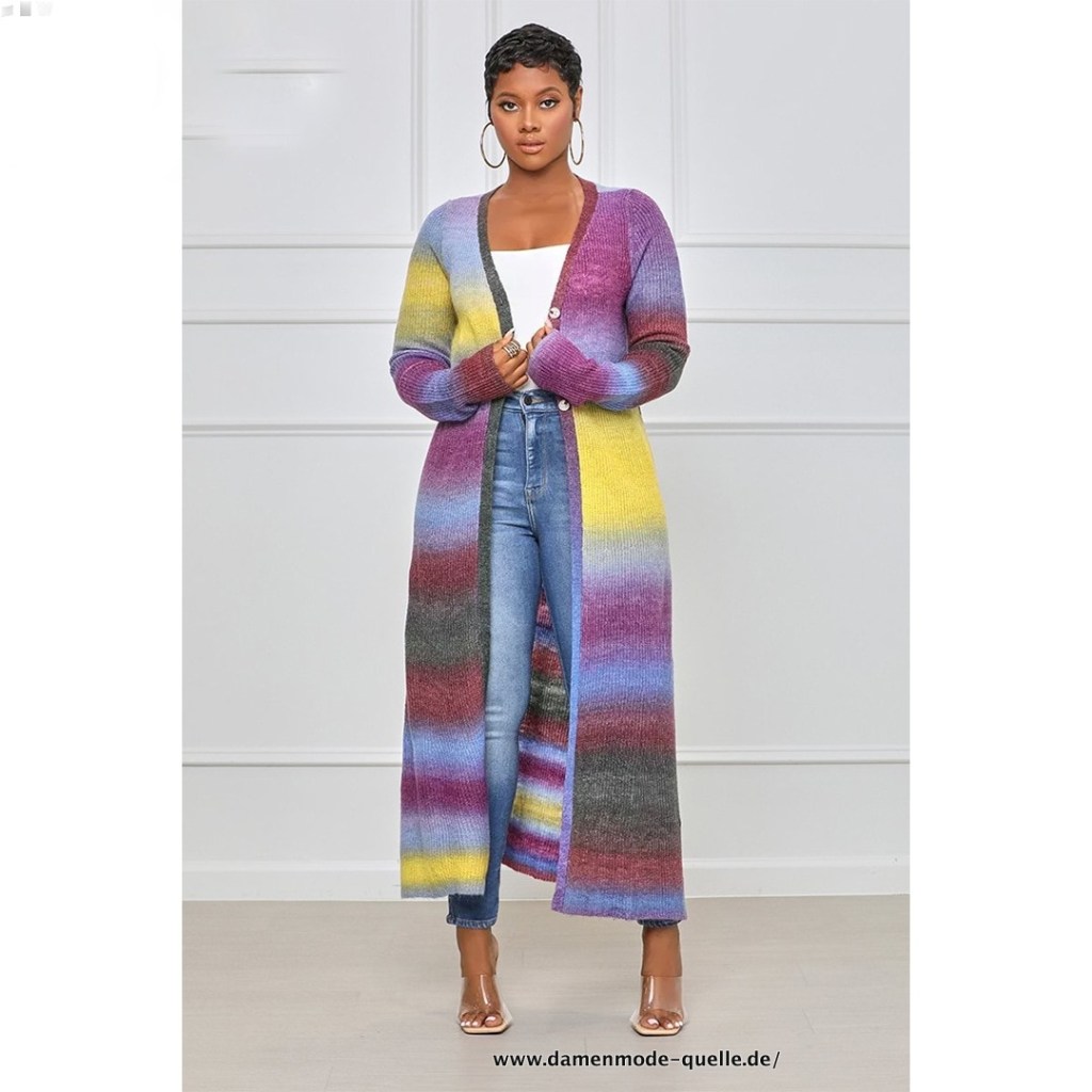 DAMEN REGENBOGEN GESTREIFTE LANGARM&nbsp;STRICKJACKE