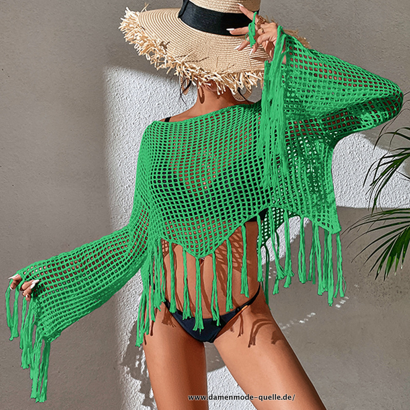 Durchsichtig Bikini Abdeckung Langarm Crop Tops Badeanzug Abdeckung&nbsp;Grün