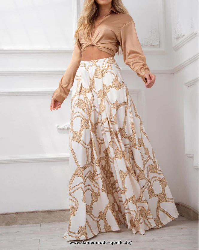 Kordelzug Rock für Damen Langarm Shirt Mode Set&nbsp;Gold