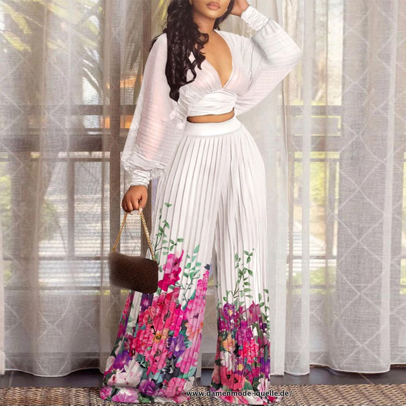 Sexy Plissee Crop Top & Hohe Taille Breites Bein Hose&nbsp;Set