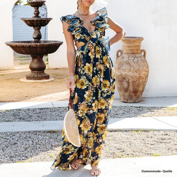 Sommerblumen Sexy V-Ausschnitt Ärmelloses&nbsp;Kleid