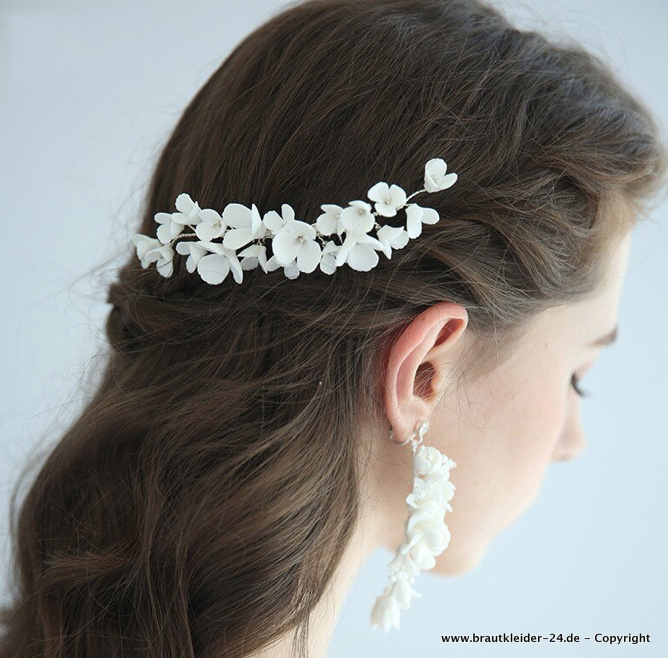 Weiße Porzellan Blumen Braut Schmuck Set Ohrringe mit&nbsp;Haarkamm