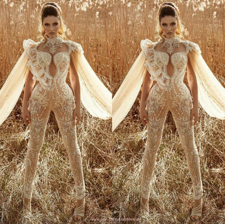 Bodycon Braut Overall Einteiler mit Wrap und Perlen Pailletten&nbsp;Applikationen