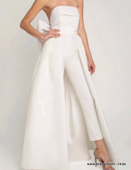 Bustie Braut Overall Jumpsuit Einteiler Lang mit&nbsp;Schleife