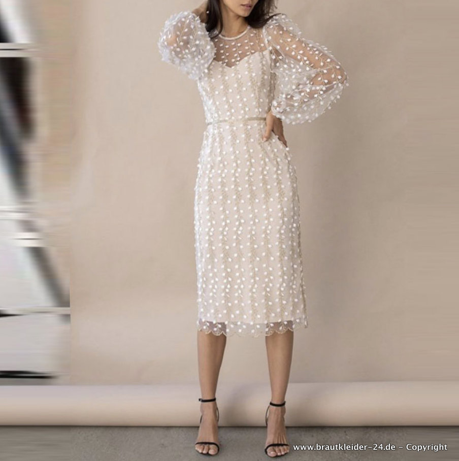 Elegantes Bodycon Kleid für die Braut mit Tüll Ärmel und Blumen&nbsp;Spitze