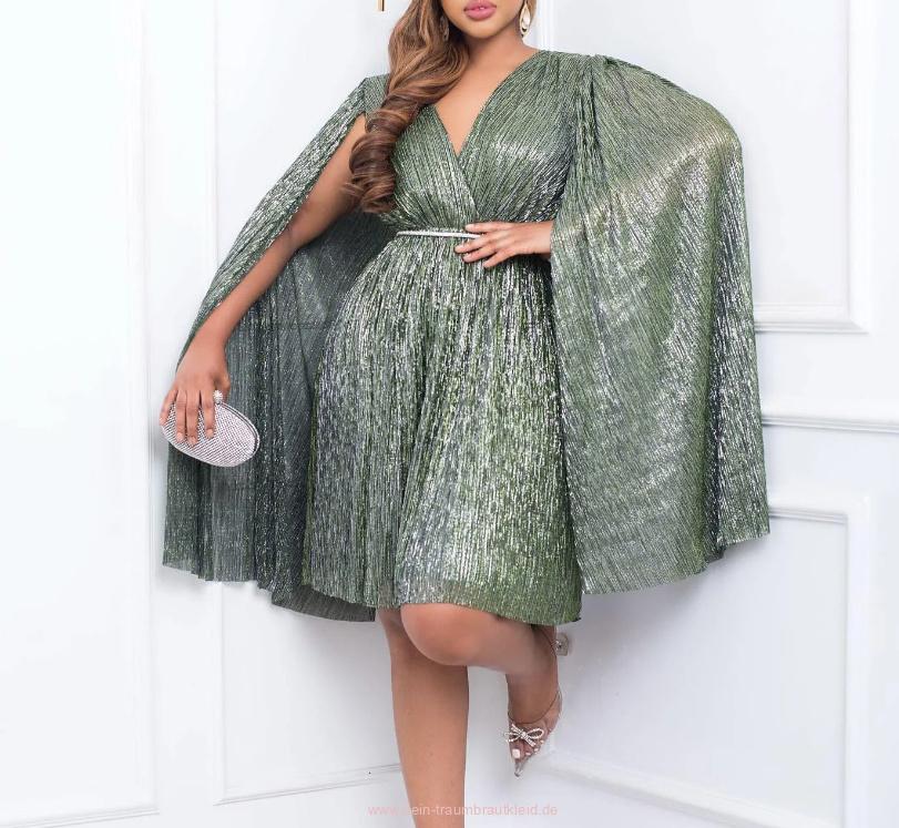 A Linie Glitzer Kleid Laurina Elegant für Hochzeitsgäste in Grün&nbsp;Knielang