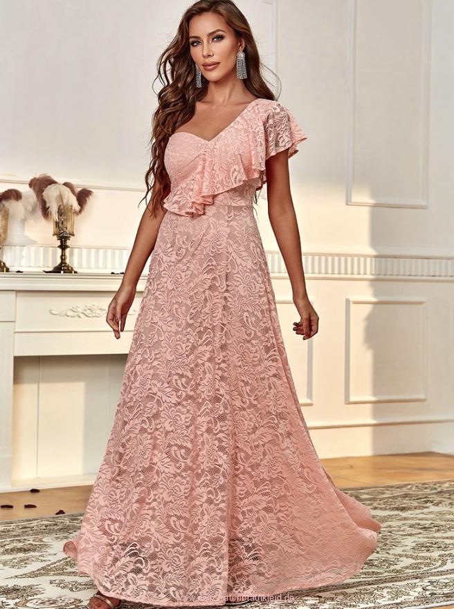 One Shoulder Maxi Kleid Elegant für Hochzeitsgäste Malena mit Spitze in&nbsp;Lachs