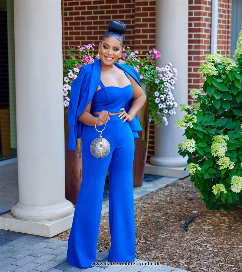 Elegantes Büro Damem Set 3 teilig Anzug Blazer und Hose&nbsp;Blau