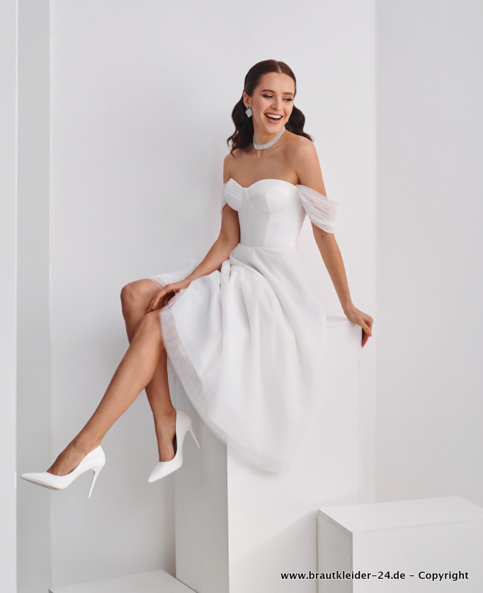 Schulterfreies Tüll Ärmel Brautkleid Palina&nbsp;Wadenlang