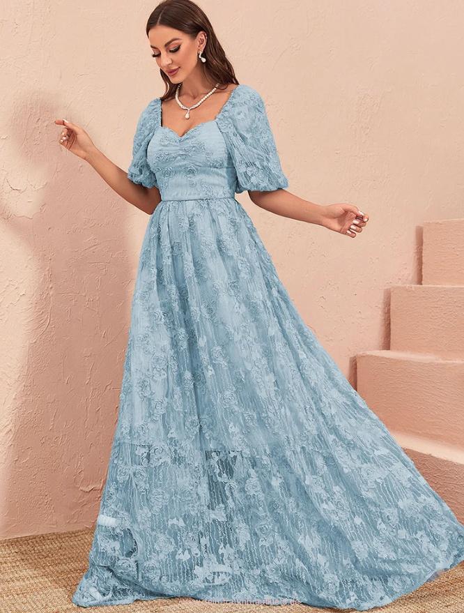 A Linie Maxi Kleid Elegant für Hochzeitsgäste Mireia mit Ärmel Lang in&nbsp;Hellblau