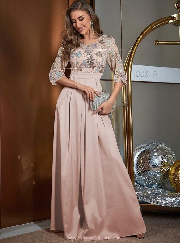 Elegantes Glitzer Kleid für Hochzeitsgäste Maxi in Champagne mit&nbsp;Blumen