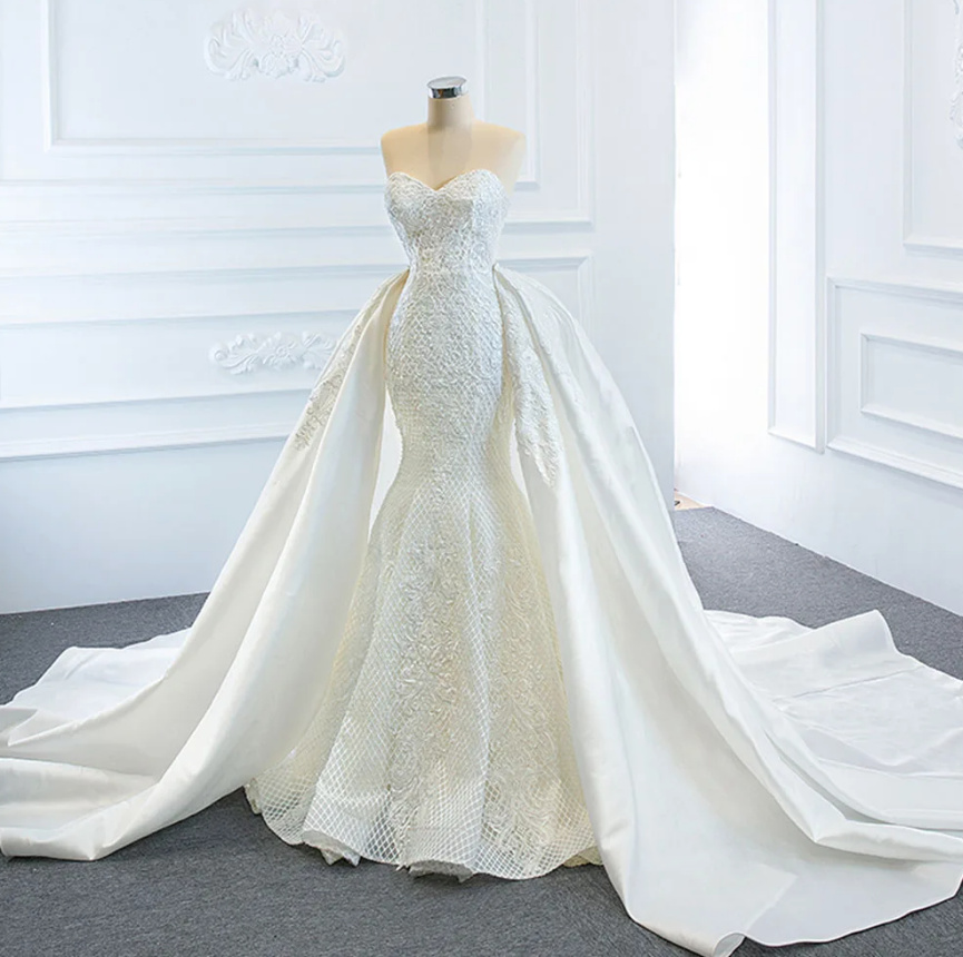 2 in 1 Luxus Meerjungfrau Brautkleid Alyssa mit Abnehmbarem&nbsp;Schleppe