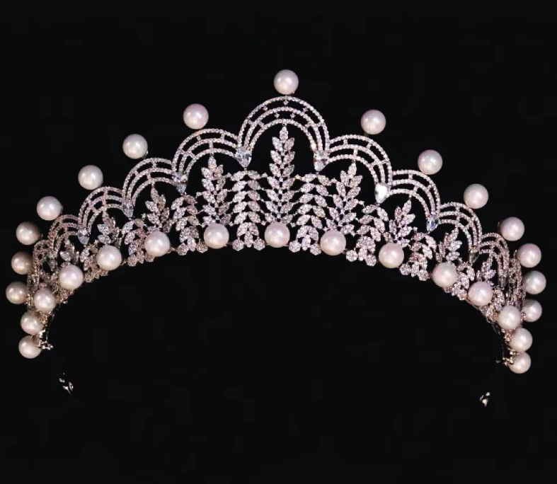 Zirkon Kristall Braut Diadem Friderike Silber mit&nbsp;Perlen