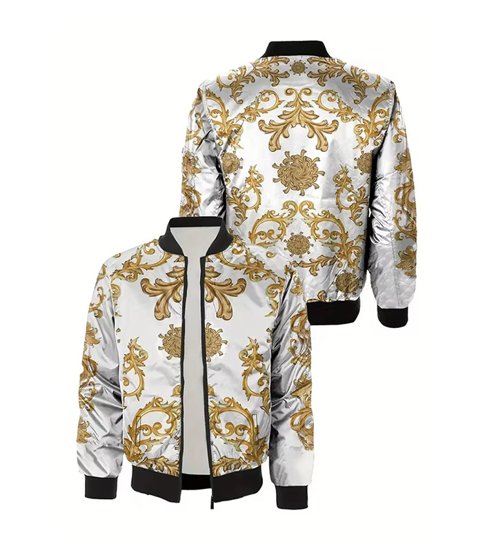 3D Print Herren Bomber Jacke Adam Weiß&nbsp;Gold