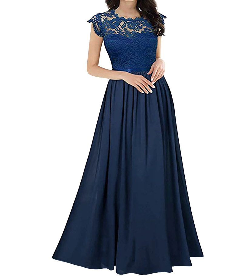 Elegantes A Linie Kleid für Hochzeitsgäste in Dunkelblau mit&nbsp;Spitze
