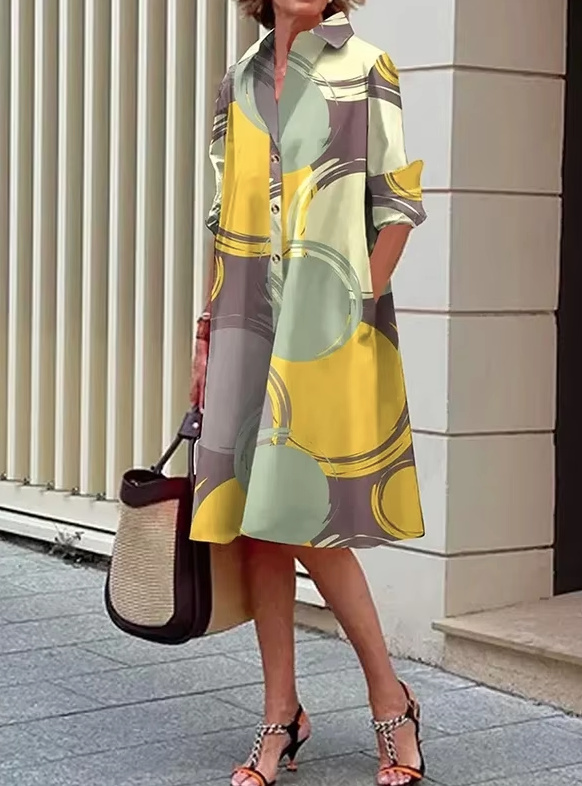 A Linie Blusenkleid Delila Knielang mit Retro Muster