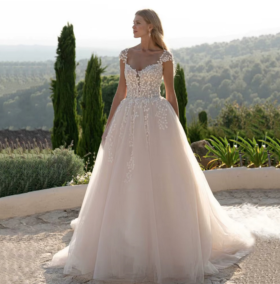 A Linie Brautkleid 2025 Delenn mit Blumen Spitze und&nbsp;Schleppe