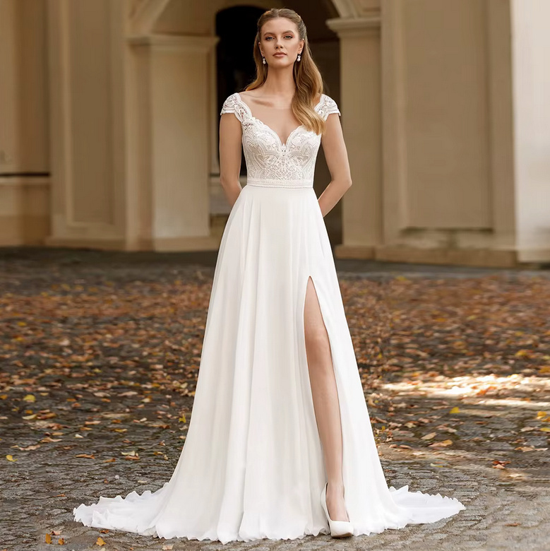 A Linie Chiffon Boho Style Brautkleid Friederike mit Rücken&nbsp;Ausschnitt