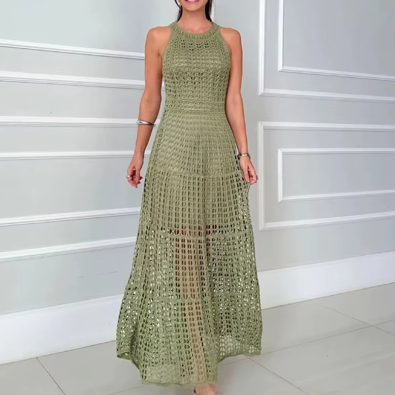 A Linie Sommer 2025 Strickkleid Ärmellos Lang in&nbsp;Grün