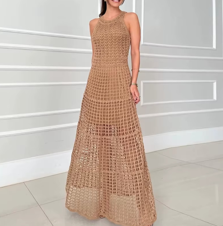 A Linie Sommer 2025 Strickkleid Ärmellos Lang in&nbsp;Hellbraun