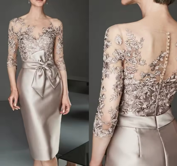 Bleistift Brautmutterkleid Flora Knielang in Gold mit&nbsp;Spitze