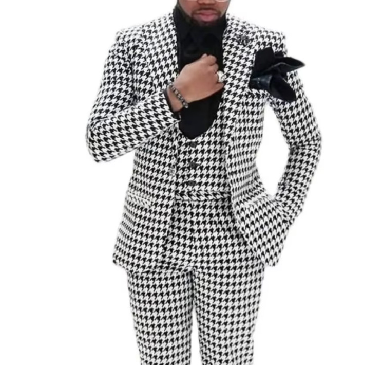 Bräutigam Outfit Hochzeitsanzug Dreiteilig Schwarz Weiß&nbsp;Kariert