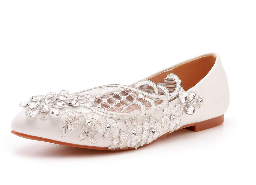Strass Kristall Braut Ballerinas Cilla in Weiß mit Spitze und Strass Chenoa mit&nbsp;Knöchelriemen
