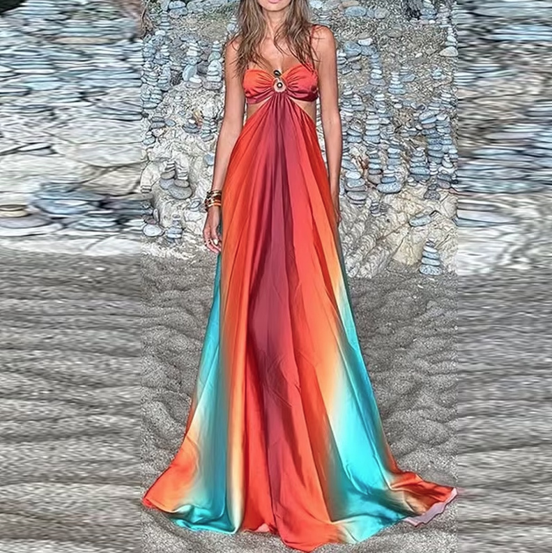 Buntes Maxi Chiffon Sommerkleid 2025 mit&nbsp;Spaghettiträger