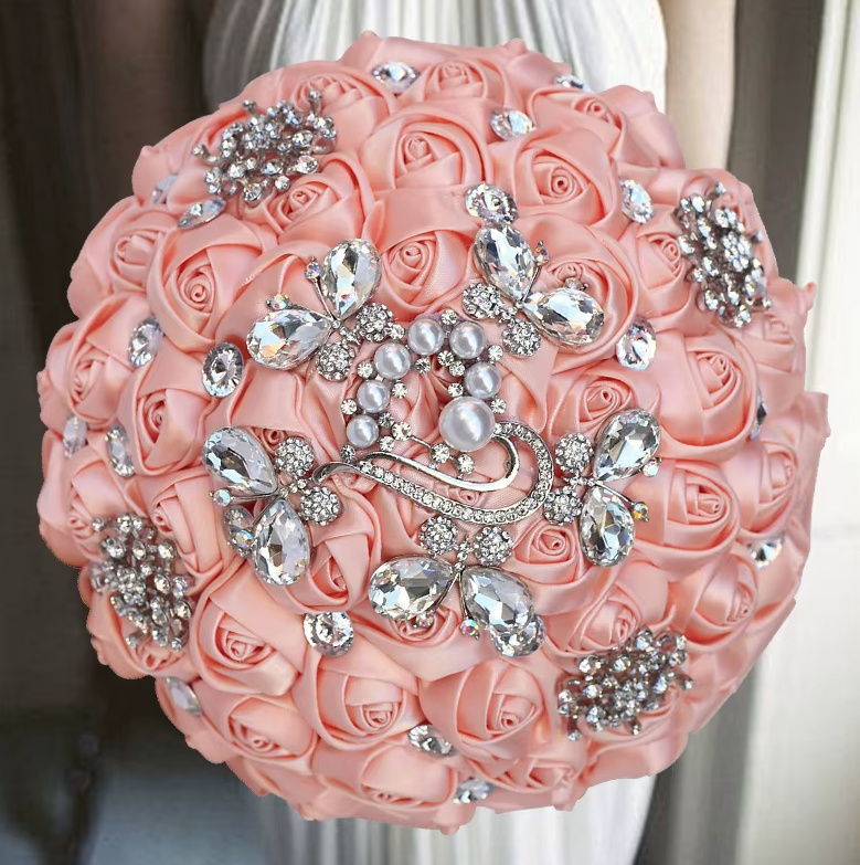 Diamant Kristall Hochzeit Bouquet Brautstrauß in Rosa&nbsp;Rund