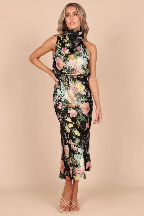 Elegantes Sommer Kleid Cassandra für Hochzeitsgäste Knöchellang mit Blumenmuster