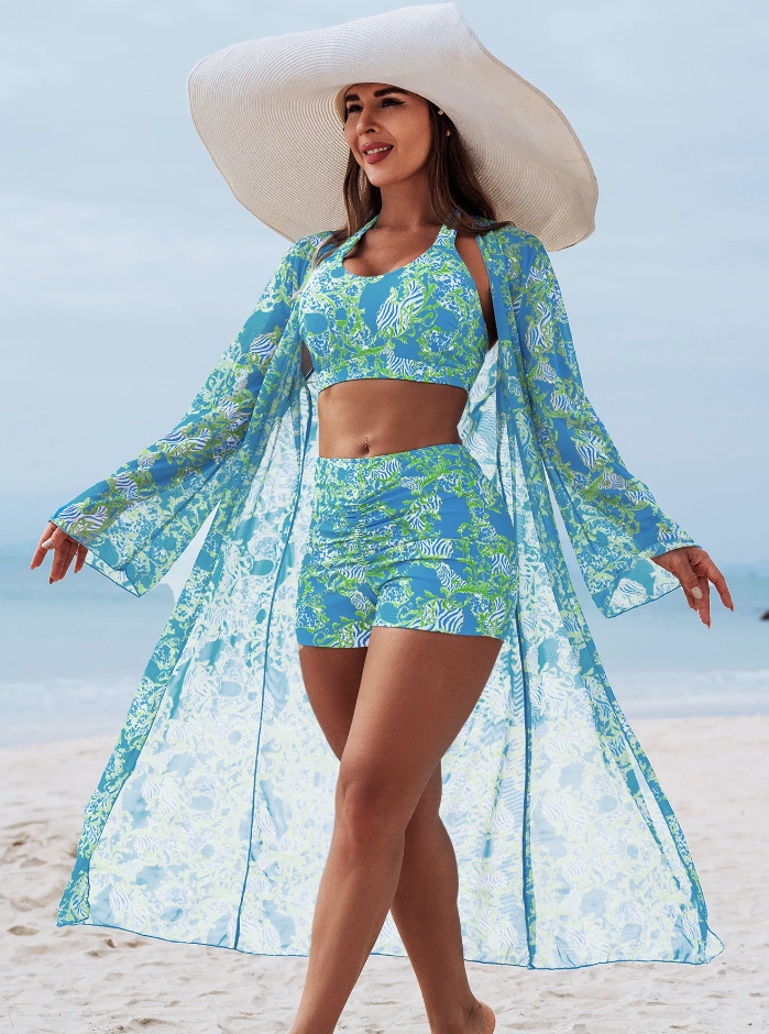 Halterneck Bikini 2025 Viatrix Sportlich mit Chiffon Bluse im&nbsp;Set