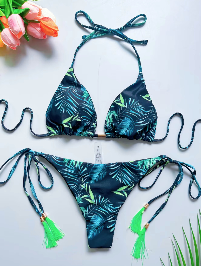 Halterneck Palmen Print Brazilian Bikini&nbsp;Vasca