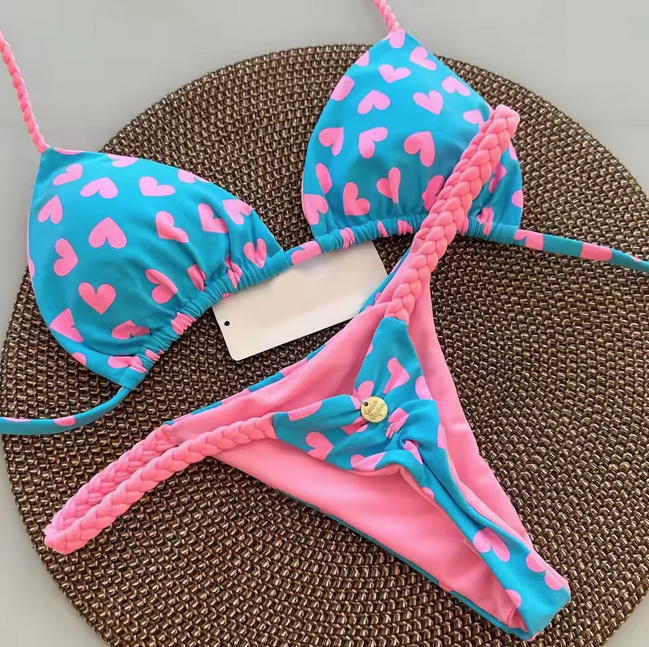 High-Waist Bikini 2025 Valeria Blau Rosa mit&nbsp;Herzchen