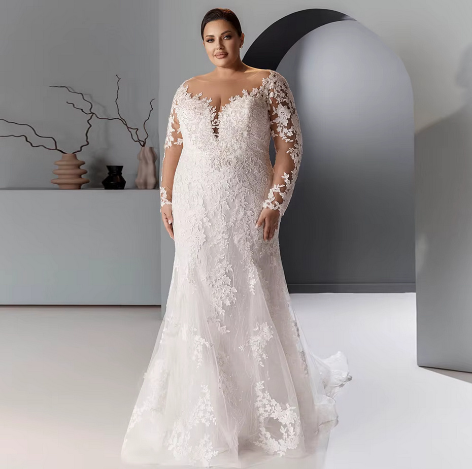 I Linie Brautkleid 2025 Constanze mit Ärmeln aus Spitze und&nbsp;Schleppe