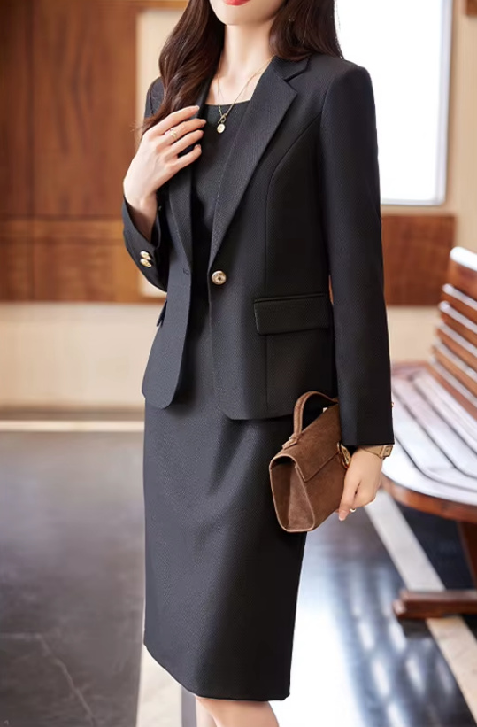 I Linie Business Damen Set 2025 Ärmelloses Kleid mit Blazer in&nbsp;Schwarz