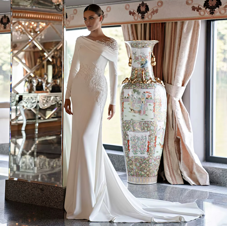 I Linie Langarm Brautkleid 2025 Carla mit Spitze und&nbsp;Schleppe