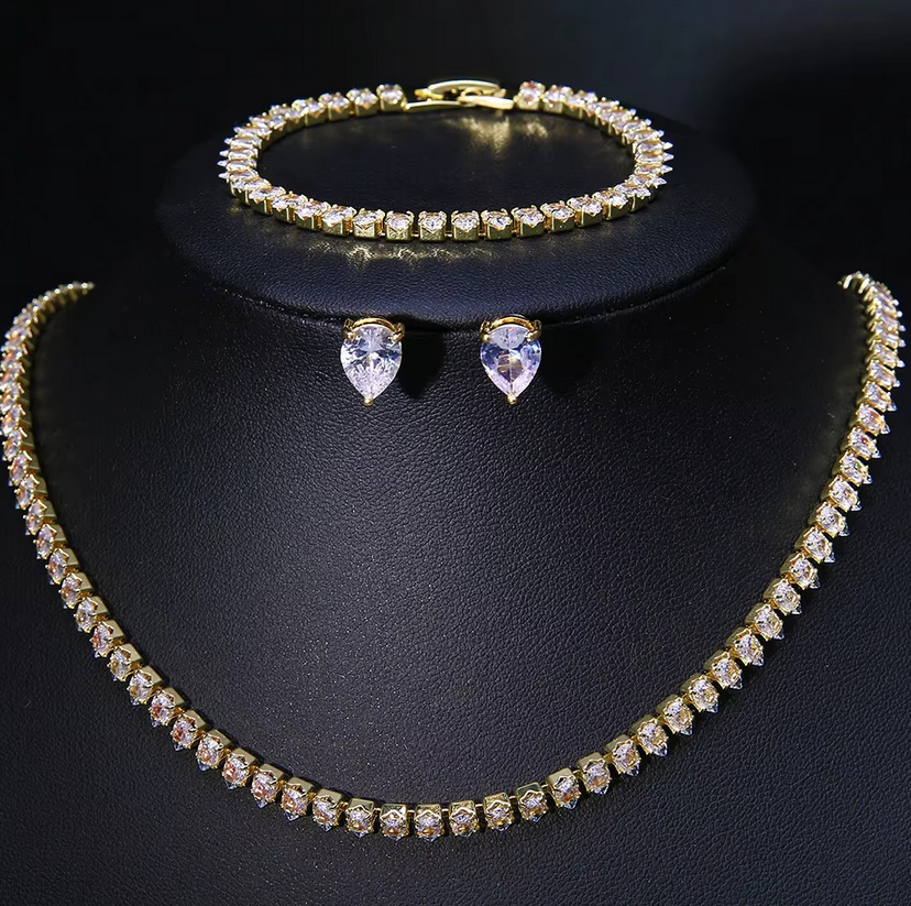 Kristall Strass Brautschmuck Set Cate&nbsp;Gold