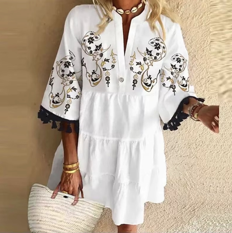 Kurzes Boho Style Sommerkleid 2025 Danuta mit Stickereien&nbsp;Weiß