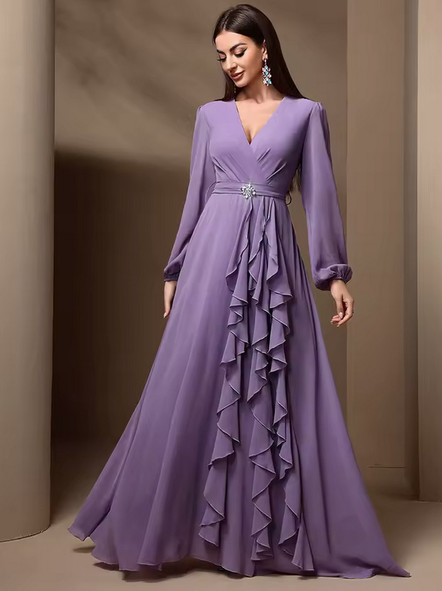Langarm Maxi Kleid 2025 Abendkleid Dahlia in&nbsp;Lila