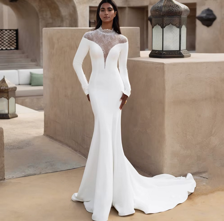 Langarm Meerjungfrau Brautkleid 2025 Dafne mit Schleppe und Illusion&nbsp;Ausschnitt