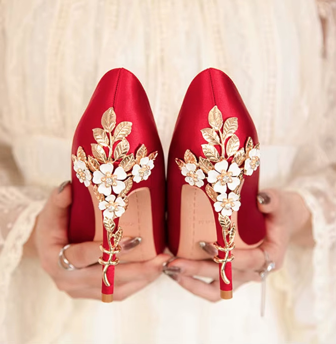 Luxus Blumen High Heels Hochzeitsschuhe Fibi&nbsp;Rot