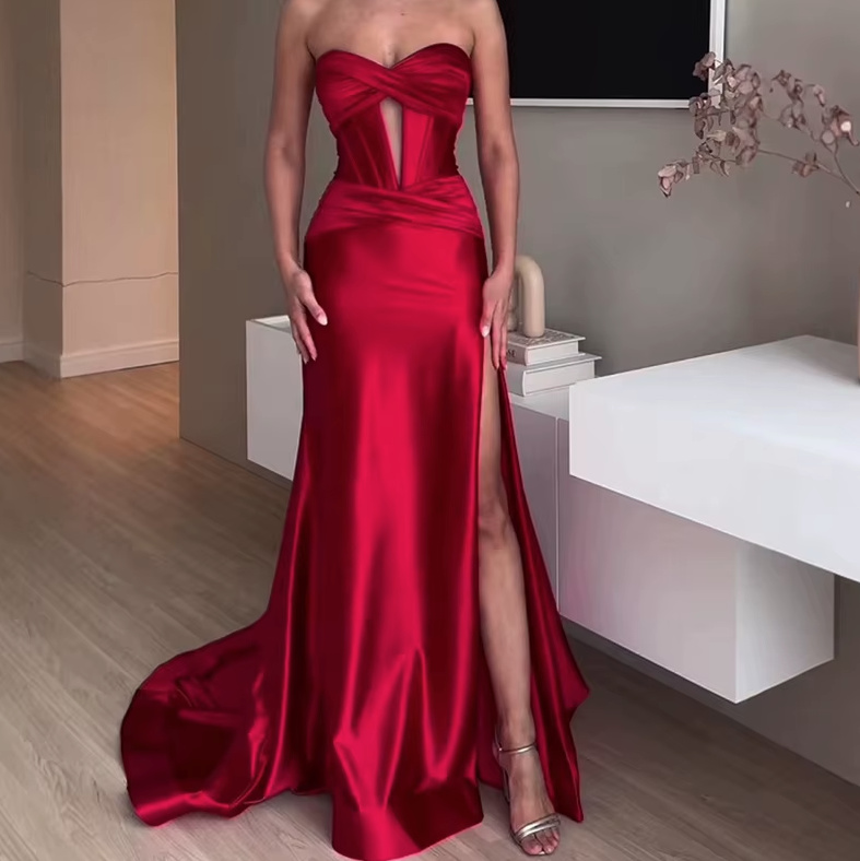 Schulterfreies A Linie Sexy Satin Abendkleid 2025 in&nbsp;Rot