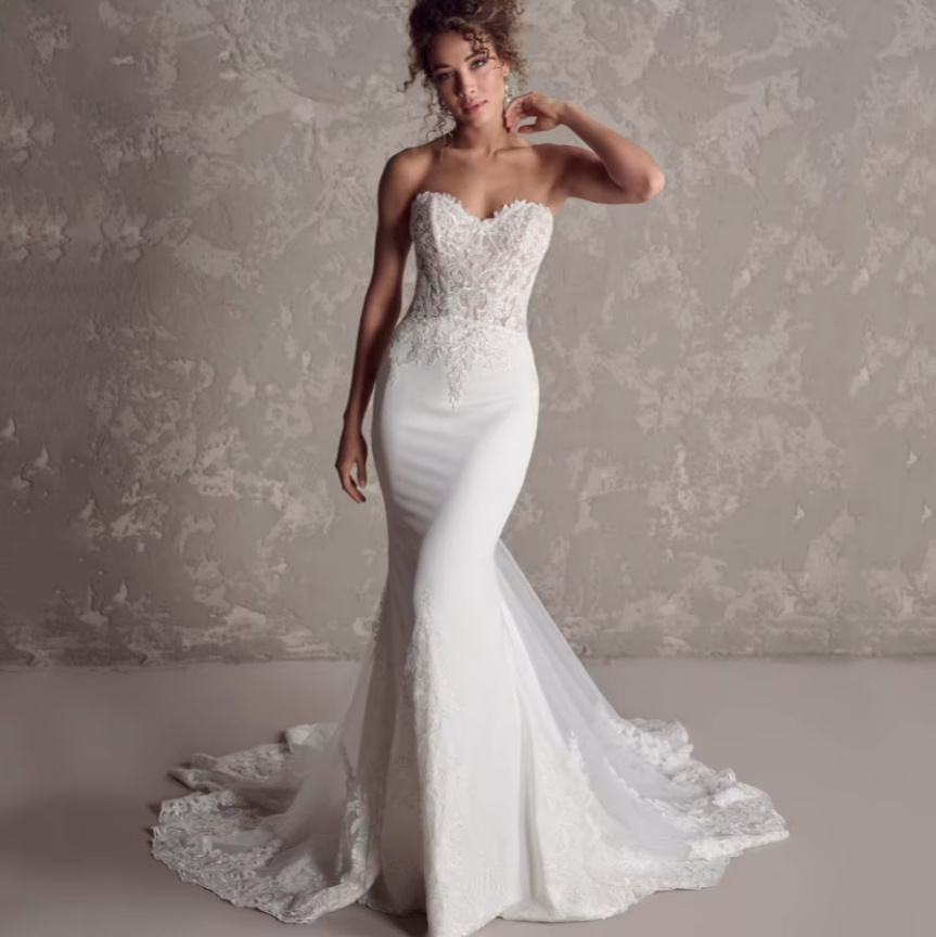 Schulterfreies Meerjungfrau Brautkleid Callista mit Lingerie Oberteil Spitze und Schleppe Ärmel&nbsp;Abnehmbar